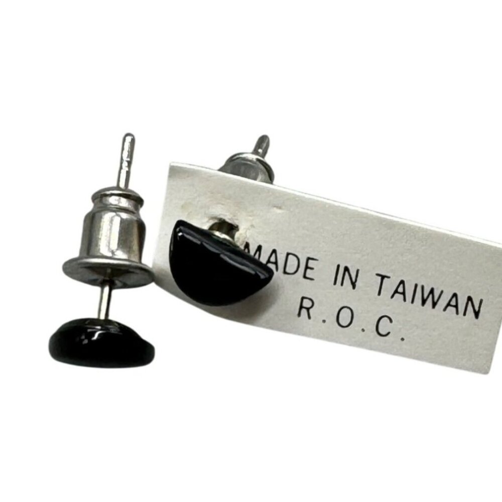 Minimalist Black Semi-Circle Stud Earrings Made In Taiwan R.O.C.